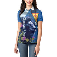 Cianalas Alba Scotland Women Polo Shirt Scottish Lion and Thistle Blue Version