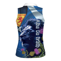 Cianalas Alba Scotland Women Sleeveless Polo Shirt Scottish Lion and Thistle Blue Version