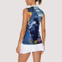 Cianalas Alba Scotland Women Sleeveless Polo Shirt Scottish Lion and Thistle Blue Version