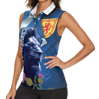 Cianalas Alba Scotland Women Sleeveless Polo Shirt Scottish Lion and Thistle Blue Version