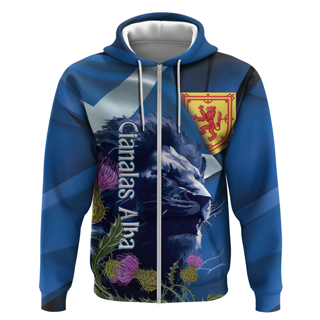 Cianalas Alba Scotland Zip Hoodie Scottish Lion and Thistle Blue Version