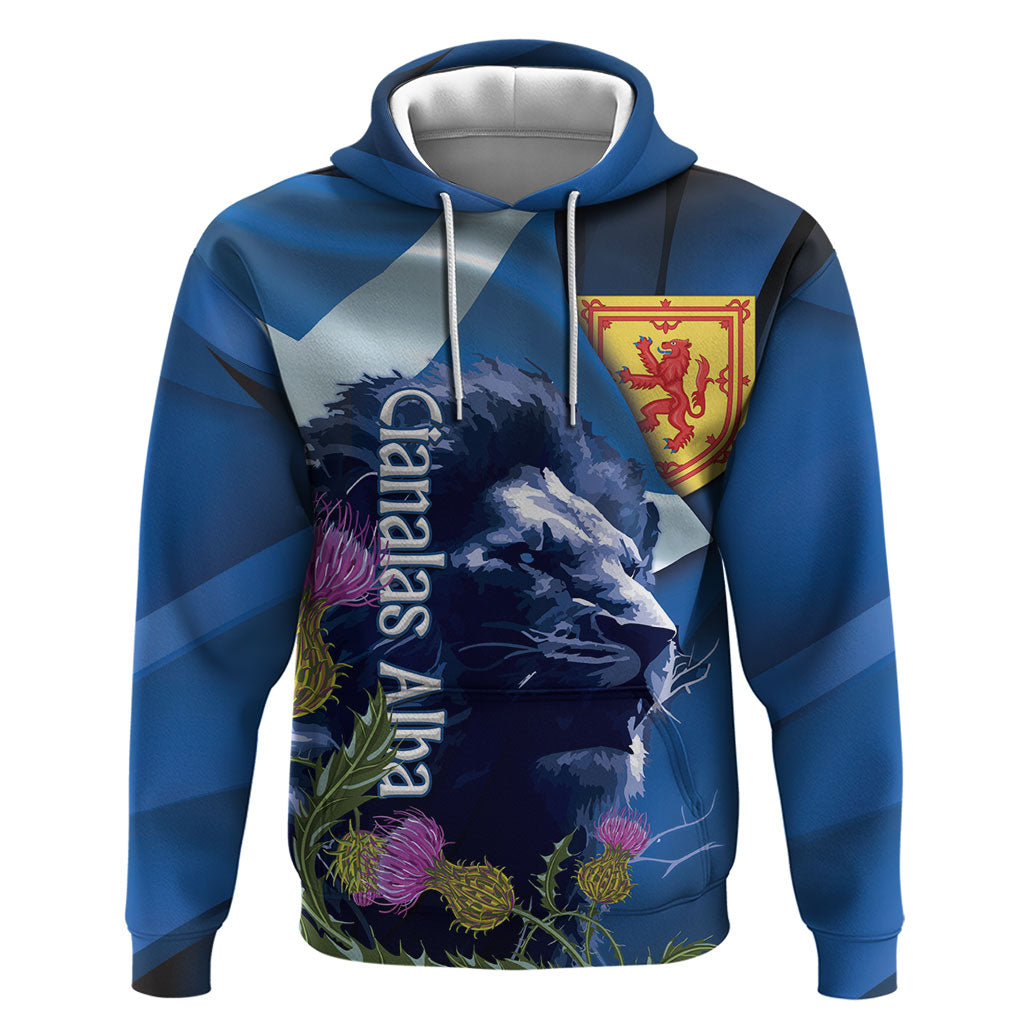 Cianalas Alba Scotland Zip Hoodie Scottish Lion and Thistle Blue Version