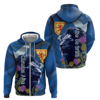 Cianalas Alba Scotland Zip Hoodie Scottish Lion and Thistle Blue Version