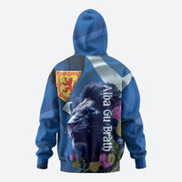 Cianalas Alba Scotland Zip Hoodie Scottish Lion and Thistle Blue Version