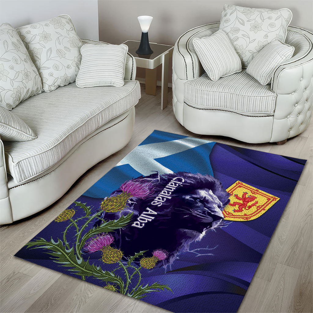 Cianalas Alba Scotland Area Rug Scottish Lion and Thistle Purple Version