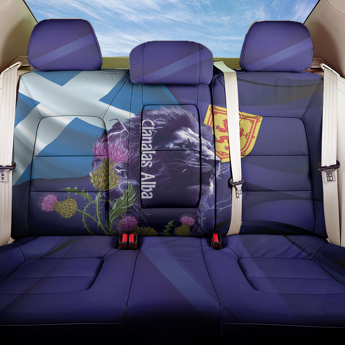 Cianalas Alba Scotland Back Car Seat Cover Scottish Lion and Thistle Purple Version