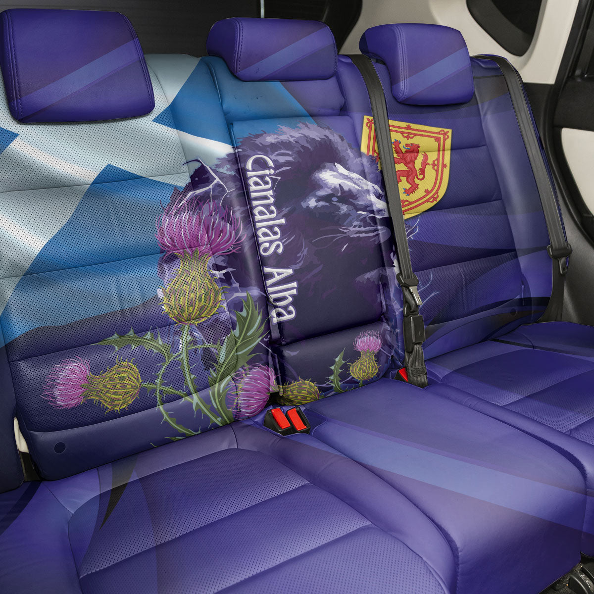 Cianalas Alba Scotland Back Car Seat Cover Scottish Lion and Thistle Purple Version