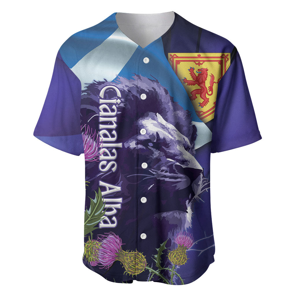 Cianalas Alba Scotland Baseball Jersey Scottish Lion and Thistle Purple Version