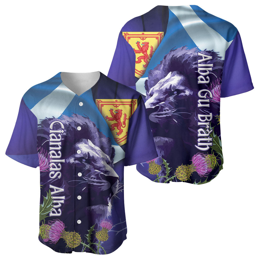 Cianalas Alba Scotland Baseball Jersey Scottish Lion and Thistle Purple Version