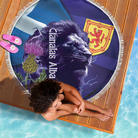 Cianalas Alba Scotland Beach Blanket Scottish Lion and Thistle Purple Version