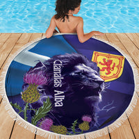 Cianalas Alba Scotland Beach Blanket Scottish Lion and Thistle Purple Version