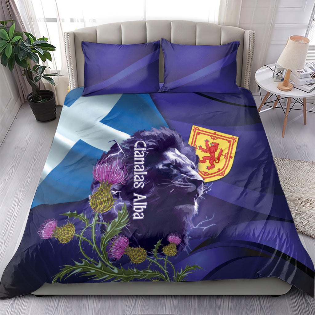 Cianalas Alba Scotland Bedding Set Scottish Lion and Thistle Purple Version