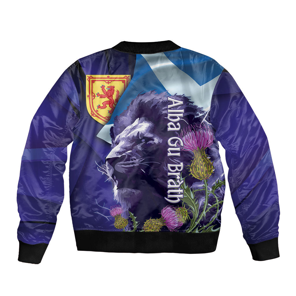 Cianalas Alba Scotland Bomber Jacket Scottish Lion and Thistle Purple Version