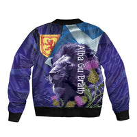 Cianalas Alba Scotland Bomber Jacket Scottish Lion and Thistle Purple Version