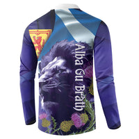 Cianalas Alba Scotland Button Sweatshirt Scottish Lion and Thistle Purple Version