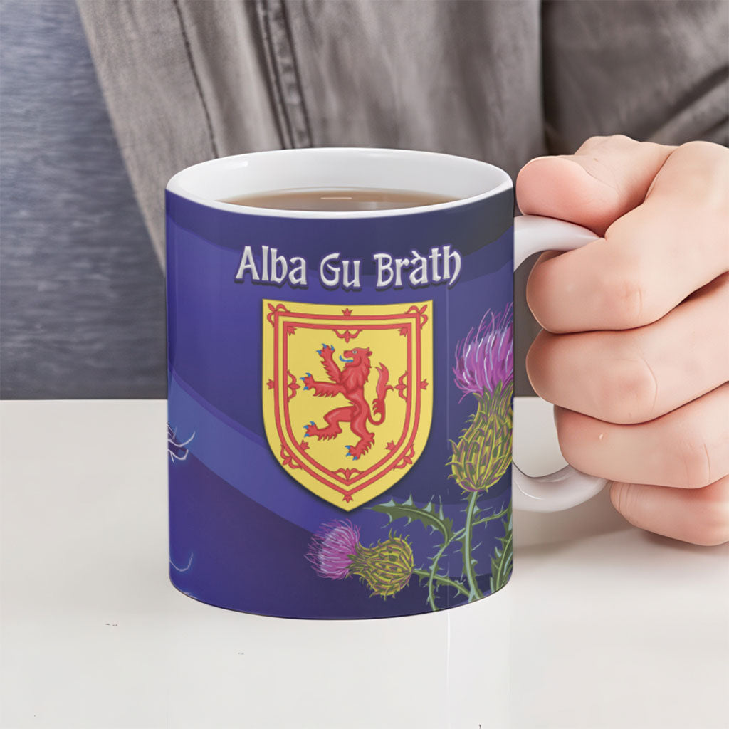 Cianalas Alba Scotland Ceramic Mug Scottish Lion and Thistle Purple Version