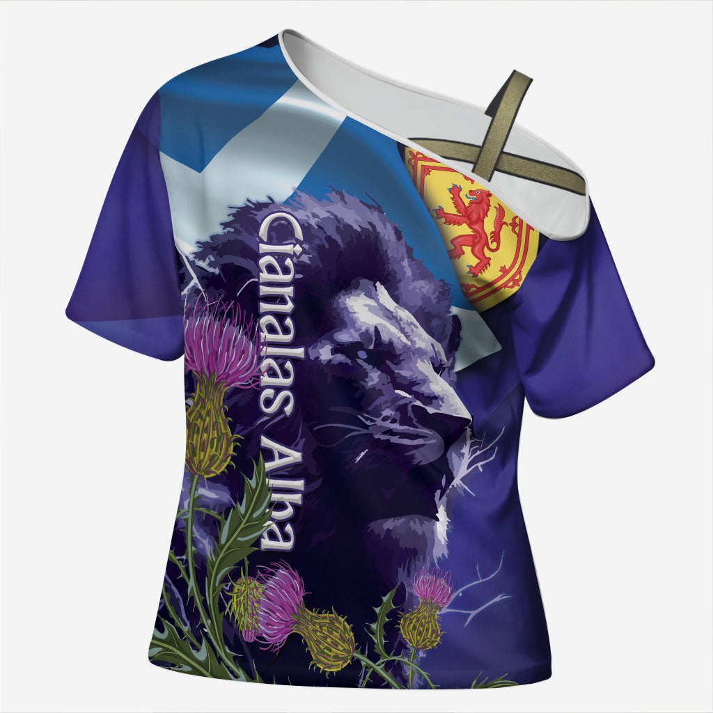 Cianalas Alba Scotland Cross Shoulder Shirt Scottish Lion and Thistle Purple Version