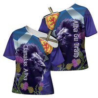 Cianalas Alba Scotland Cross Shoulder Shirt Scottish Lion and Thistle Purple Version