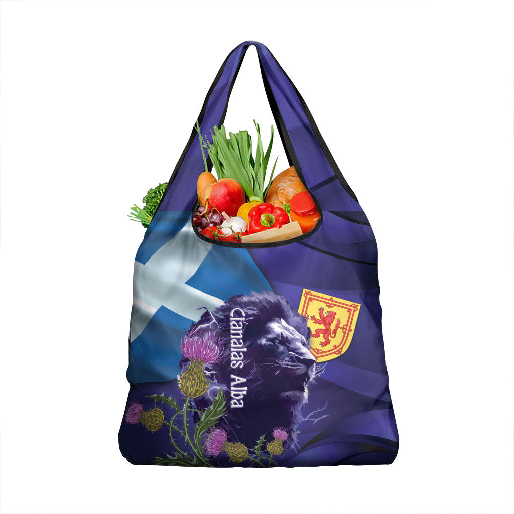 Cianalas Alba Scotland Grocery Bag Scottish Lion and Thistle Purple Version