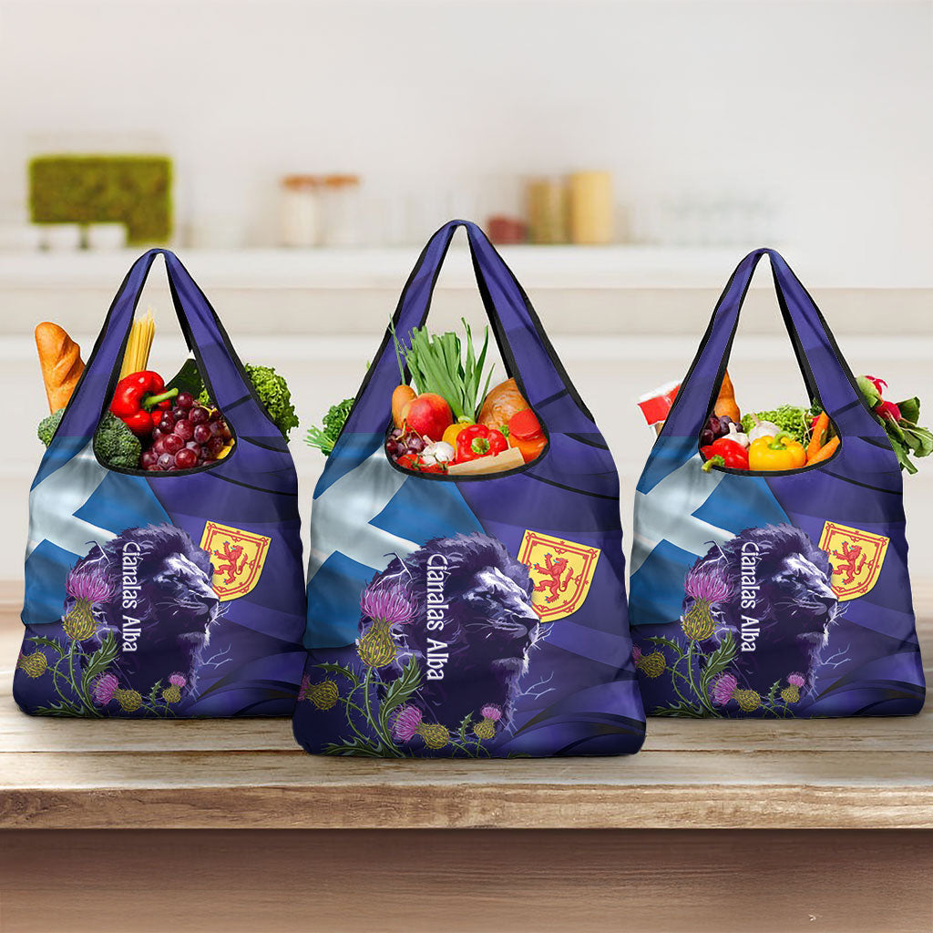 Cianalas Alba Scotland Grocery Bag Scottish Lion and Thistle Purple Version