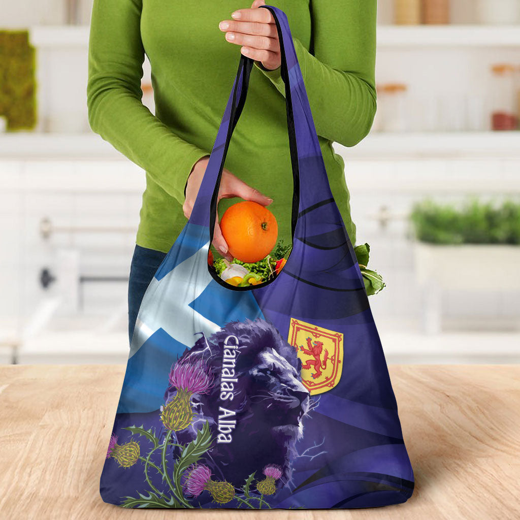 Cianalas Alba Scotland Grocery Bag Scottish Lion and Thistle Purple Version