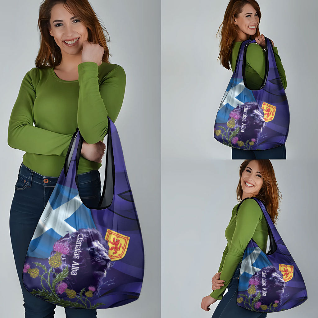 Cianalas Alba Scotland Grocery Bag Scottish Lion and Thistle Purple Version