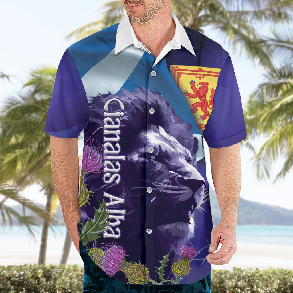 Cianalas Alba Scotland Hawaiian Shirt Scottish Lion and Thistle Purple Version
