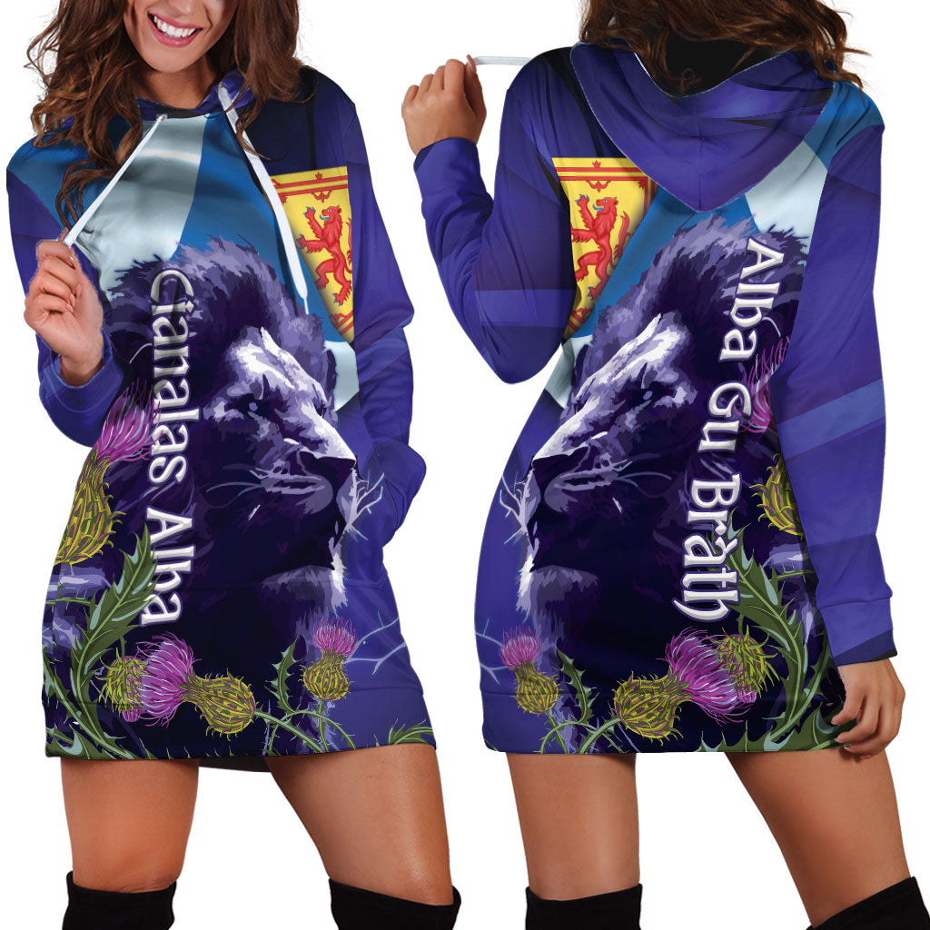 Cianalas Alba Scotland Hoodie Dress Scottish Lion and Thistle Purple Version