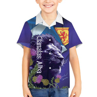 Cianalas Alba Scotland Kid Hawaiian Shirt Scottish Lion and Thistle Purple Version