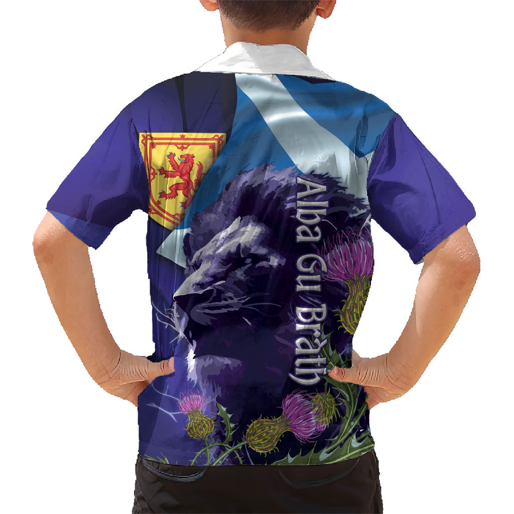 Cianalas Alba Scotland Kid Hawaiian Shirt Scottish Lion and Thistle Purple Version