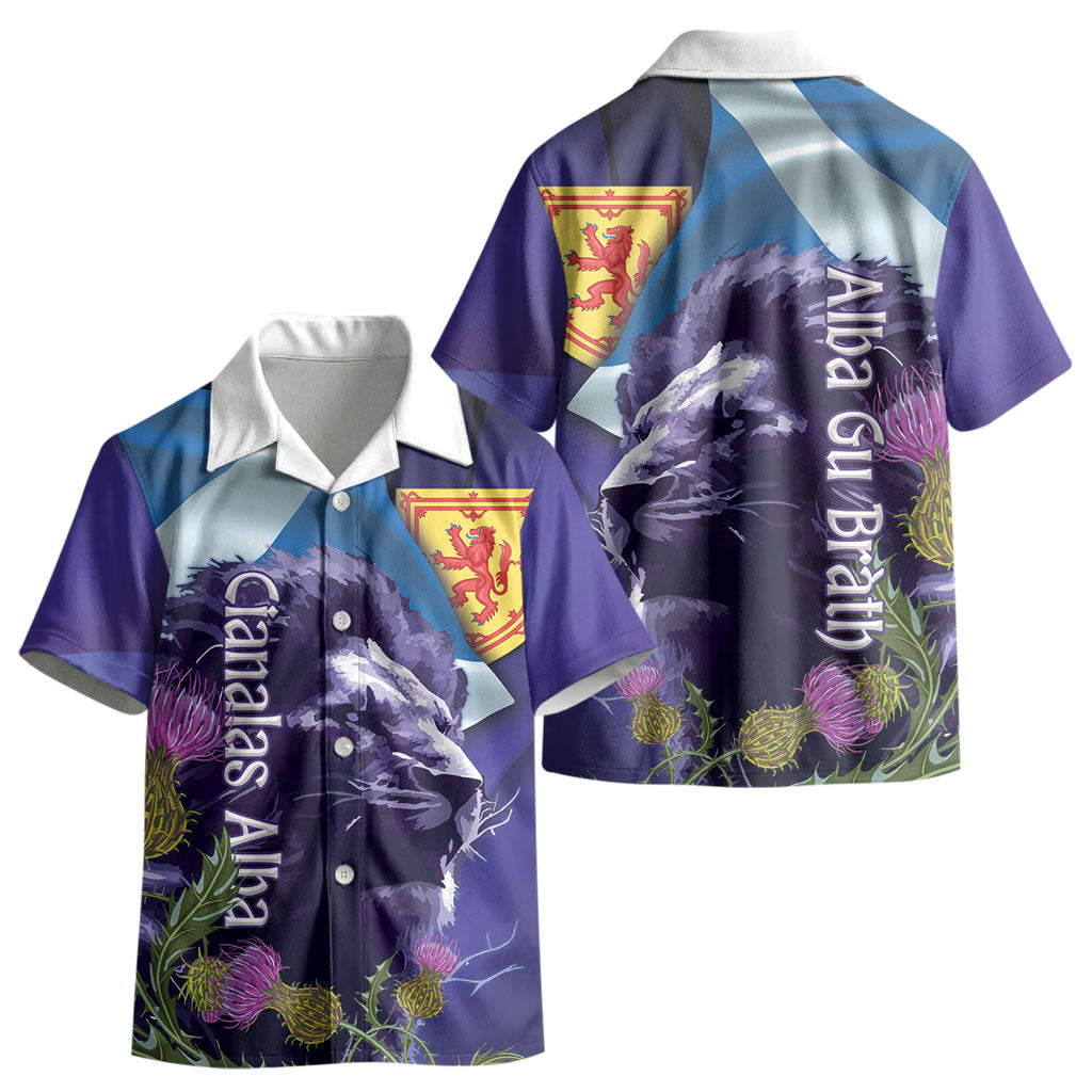 Cianalas Alba Scotland Kid Hawaiian Shirt Scottish Lion and Thistle Purple Version LT14