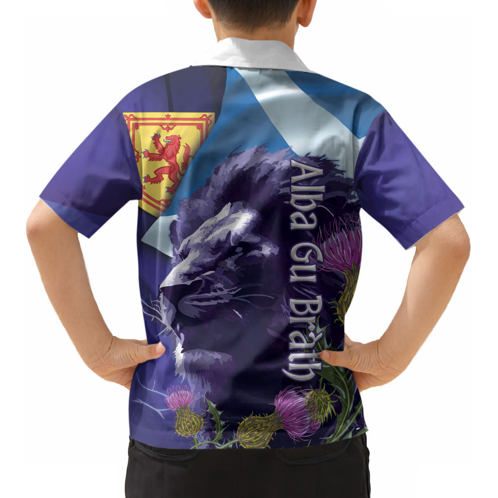 Cianalas Alba Scotland Kid Hawaiian Shirt Scottish Lion and Thistle Purple Version LT14