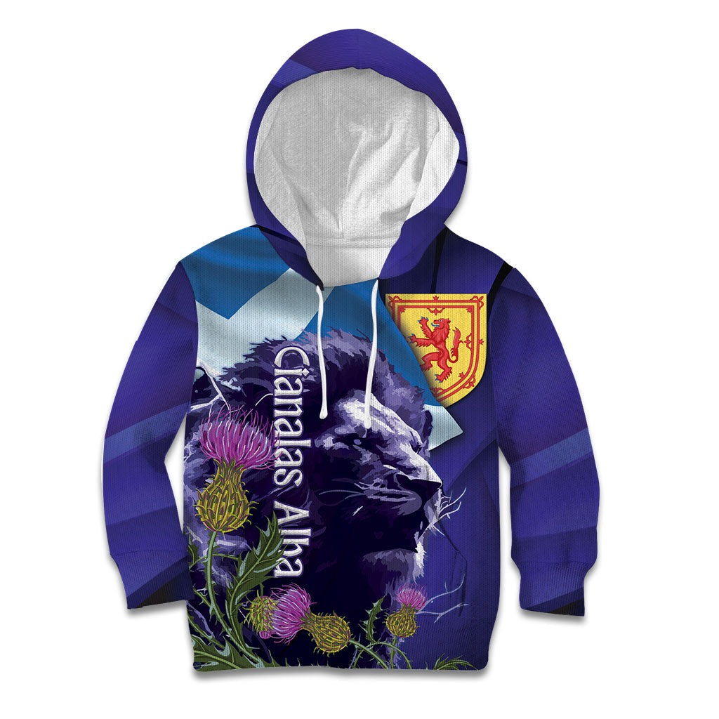 Cianalas Alba Scotland Kid Hoodie Scottish Lion and Thistle Purple Version
