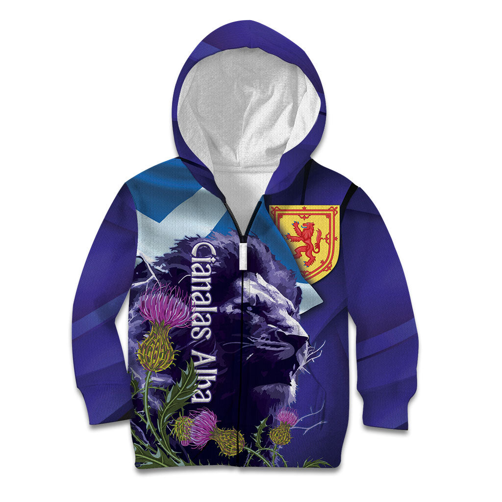 Cianalas Alba Scotland Kid Hoodie Scottish Lion and Thistle Purple Version
