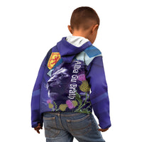 Cianalas Alba Scotland Kid Hoodie Scottish Lion and Thistle Purple Version