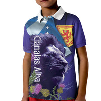 Cianalas Alba Scotland Kid Polo Shirt Scottish Lion and Thistle Purple Version