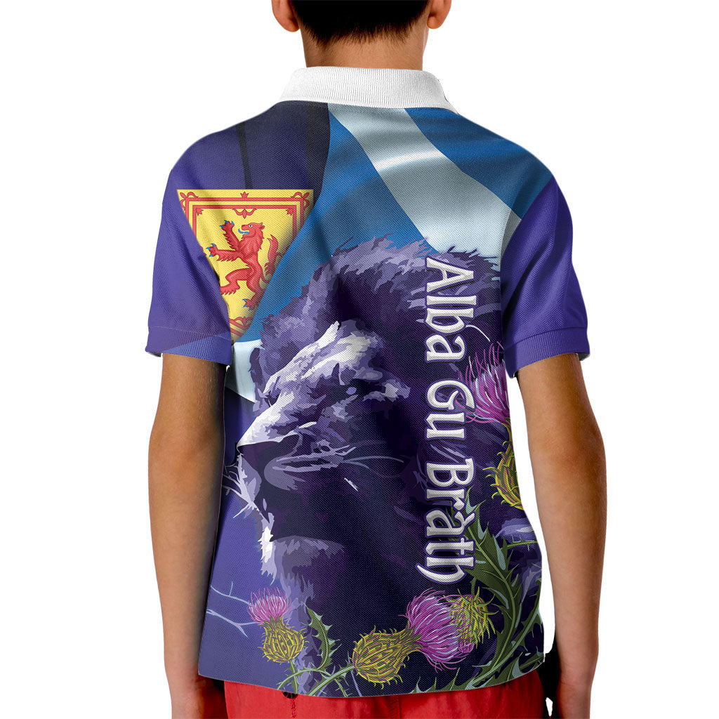 Cianalas Alba Scotland Kid Polo Shirt Scottish Lion and Thistle Purple Version