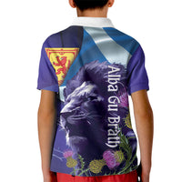 Cianalas Alba Scotland Kid Polo Shirt Scottish Lion and Thistle Purple Version