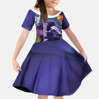 Cianalas Alba Scotland Kid Short Sleeve Dress Scottish Lion and Thistle Purple Version