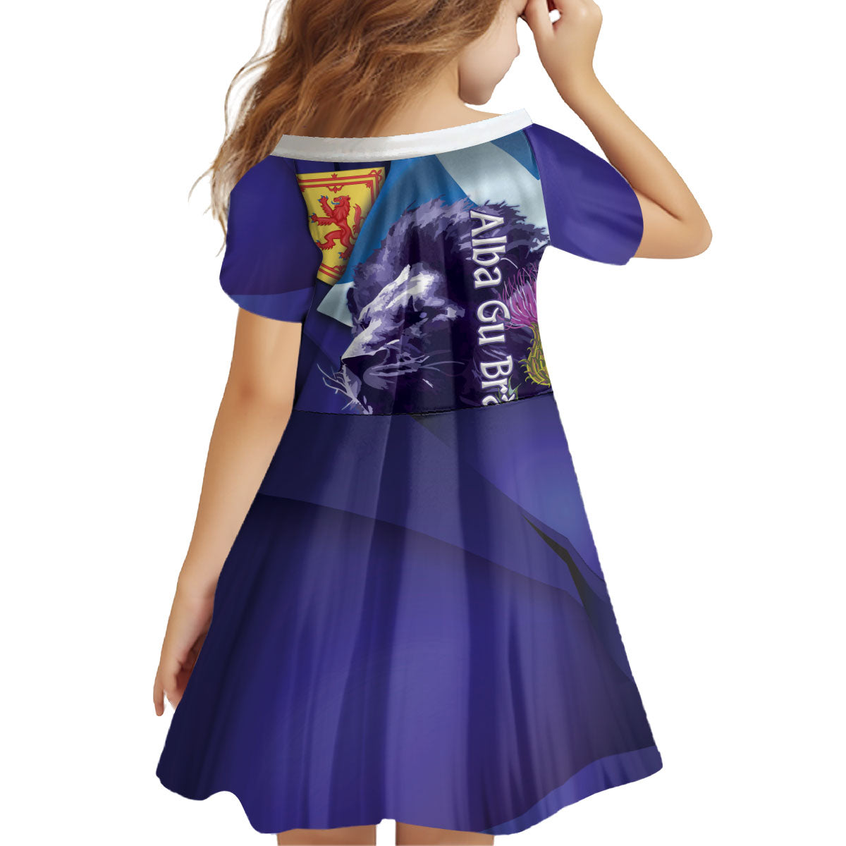 Cianalas Alba Scotland Kid Short Sleeve Dress Scottish Lion and Thistle Purple Version
