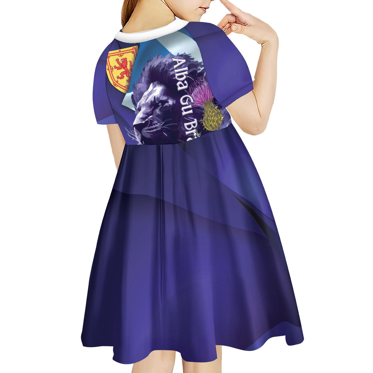 Cianalas Alba Scotland Kid Short Sleeve Dress Scottish Lion and Thistle Purple Version