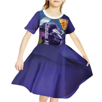 Cianalas Alba Scotland Kid Short Sleeve Dress Scottish Lion and Thistle Purple Version