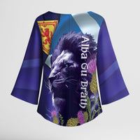 Cianalas Alba Scotland Kimono Sleeve Blouse Scottish Lion and Thistle Purple Version