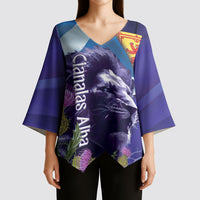 Cianalas Alba Scotland Kimono Sleeve Blouse Scottish Lion and Thistle Purple Version