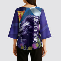 Cianalas Alba Scotland Kimono Sleeve Blouse Scottish Lion and Thistle Purple Version