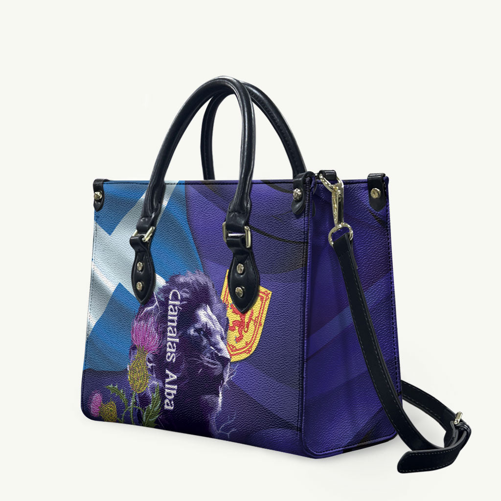 Cianalas Alba Scotland Leather Bag Scottish Lion and Thistle Purple Version