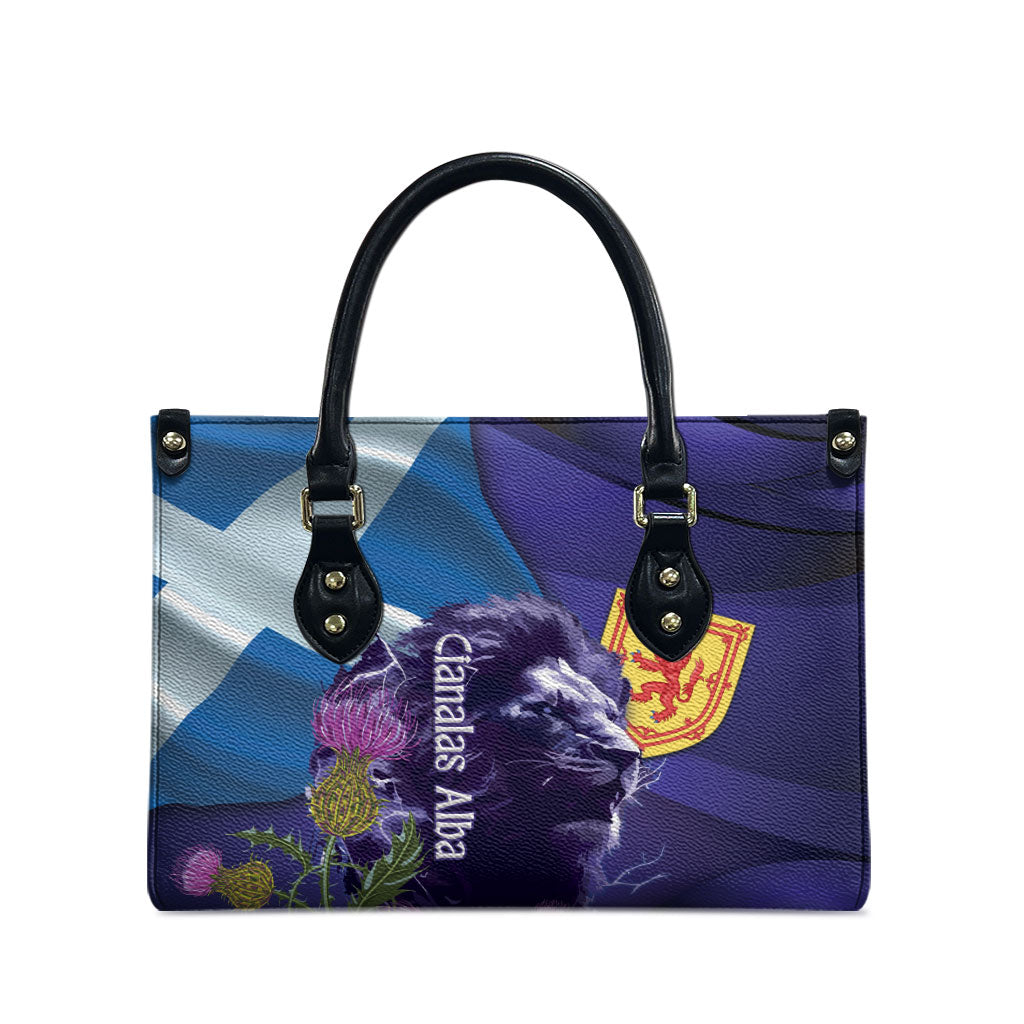 Cianalas Alba Scotland Leather Bag Scottish Lion and Thistle Purple Version