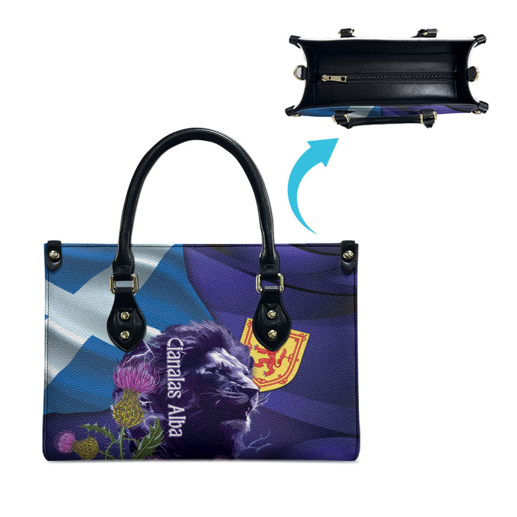 Cianalas Alba Scotland Leather Bag Scottish Lion and Thistle Purple Version