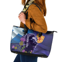 Cianalas Alba Scotland Leather Tote Bag Scottish Lion and Thistle Purple Version