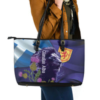 Cianalas Alba Scotland Leather Tote Bag Scottish Lion and Thistle Purple Version